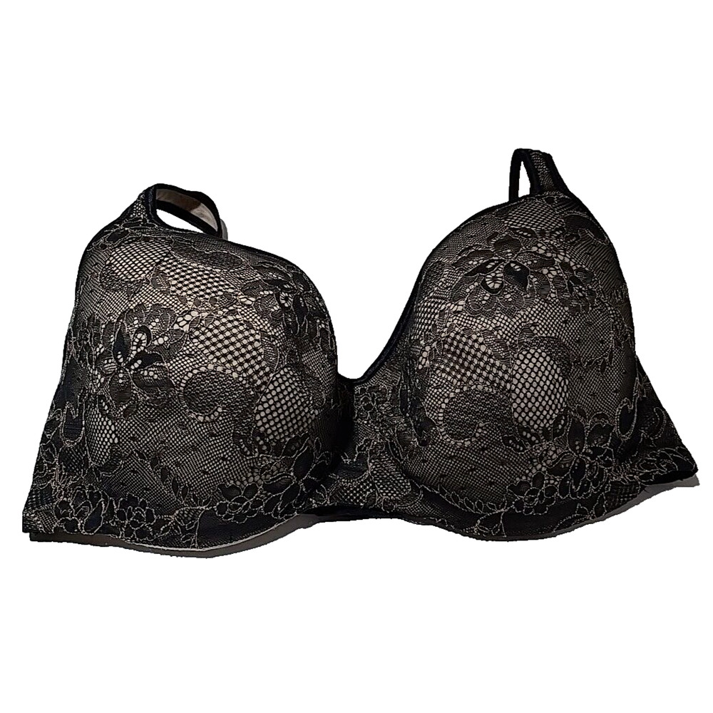 Cacique Black Floral Lace Full Figure Adjustable Underwire Push Up Bra Sz 42DDD